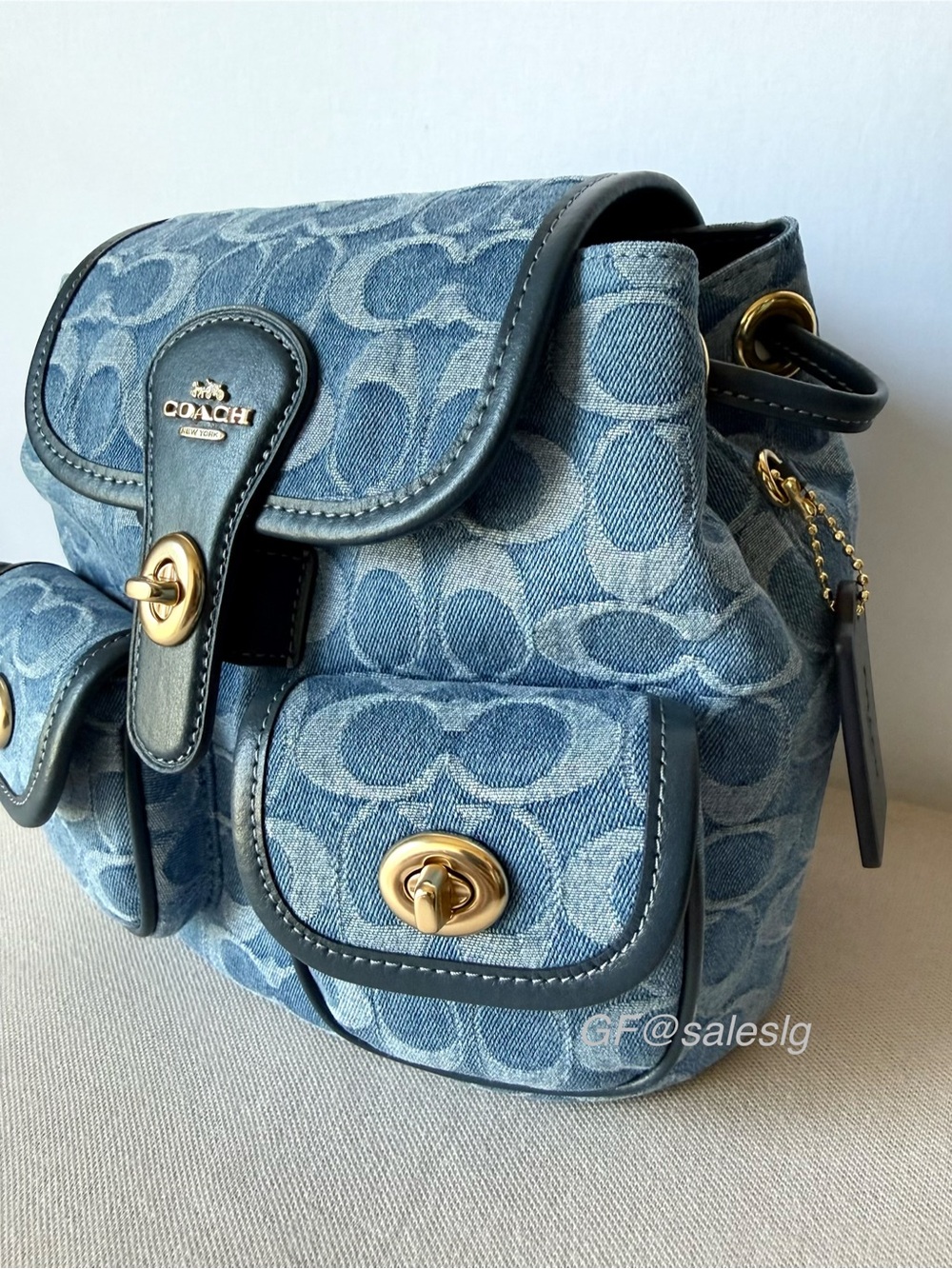 NWT Coach Hadley Backpack Signature blue Denim  /Gold hardware Gift Set - Picture 3 of 16